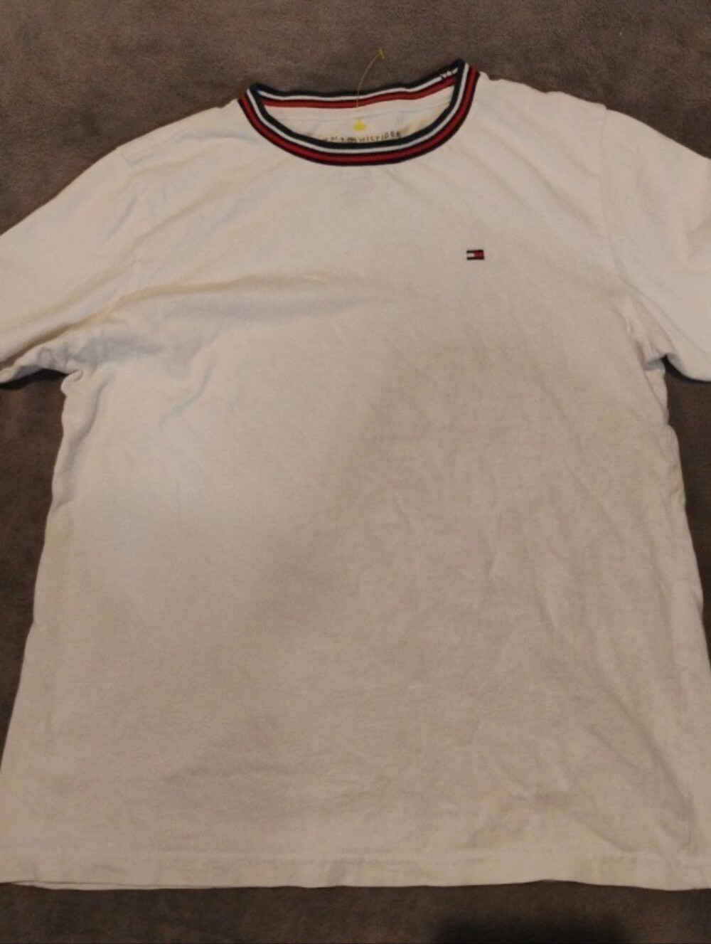 Tommy Hilfiger Boys White Crew Neck T-Shirt - M (12/14) Red Blue Trim